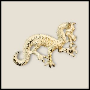 Vintage White Enamel Dragon Brooch
